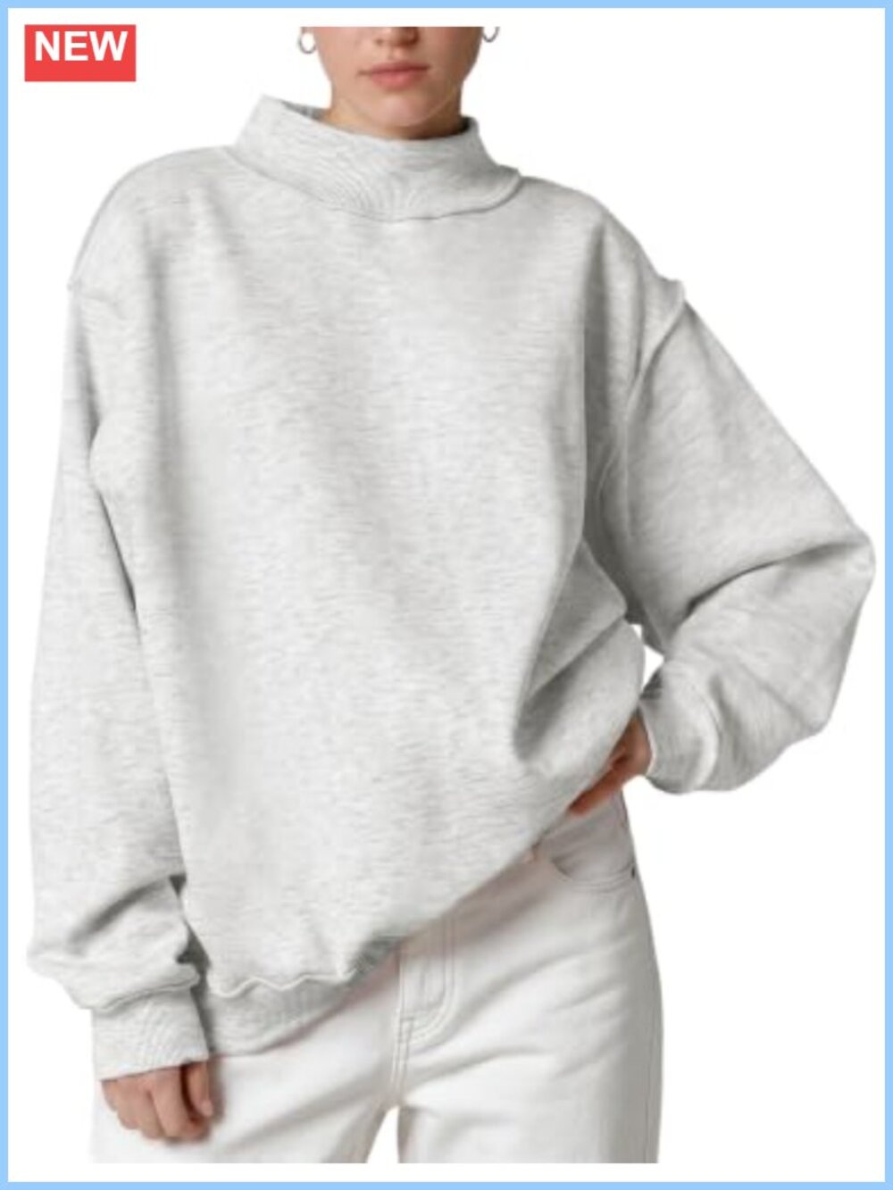 Womens Oversized Mock Neck Sweatshirt Fleece Lined Pullover